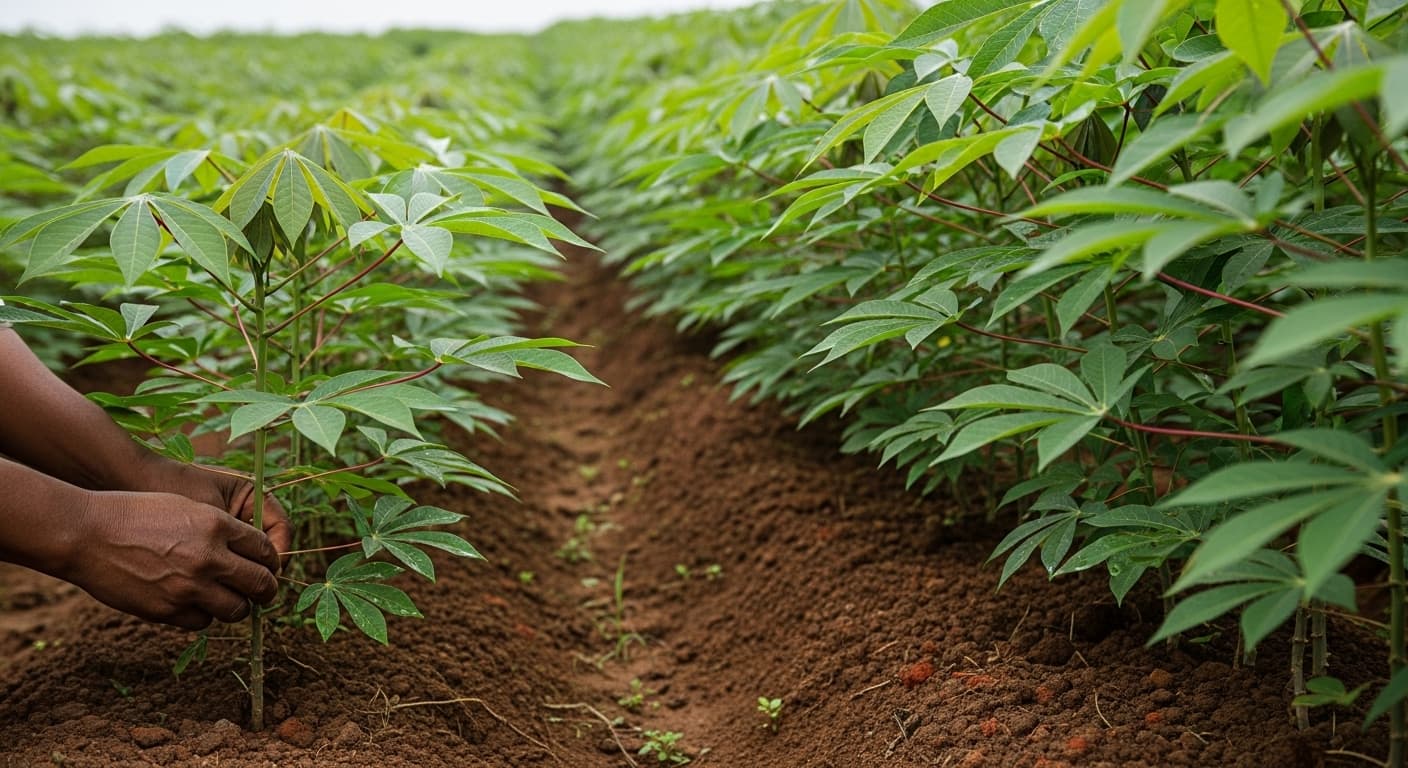 African farmer working in green fields